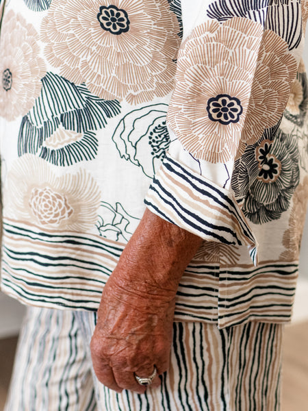 Floral Blouse with Contrast Stripe Hem by Multiples