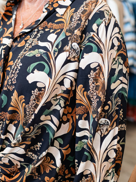 Printed Satin Button-Down Shirt w/ Twisted Front Batik by Charlie B