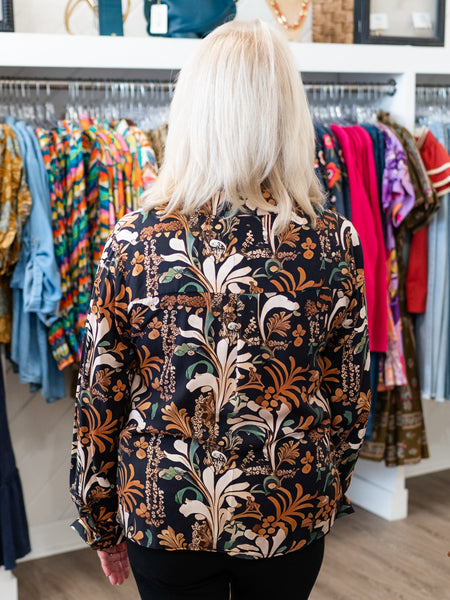 Printed Satin Button-Down Shirt w/ Twisted Front Batik by Charlie B