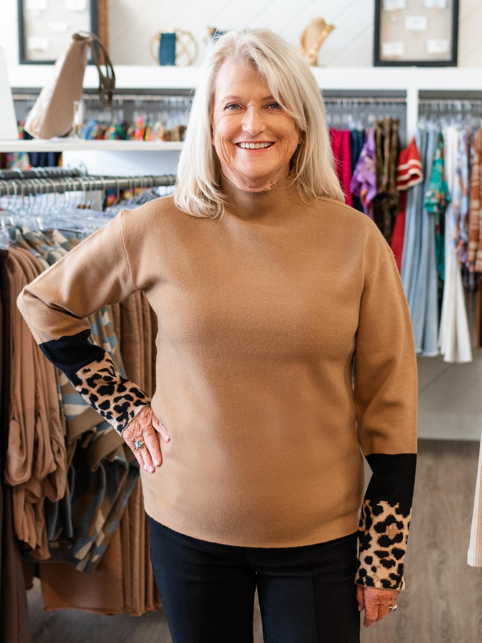 Funnel Sweater w/ Color Block Detail Truffle by Charlie B