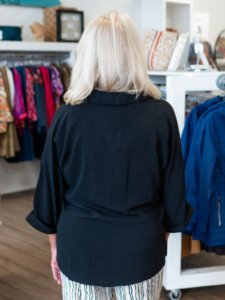 Crinkle Woven Shirt w/ Dolman Sleeves Black by Multiples