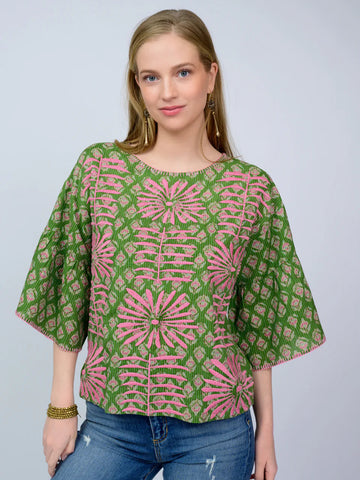 Elena Embroidered Top Green by Sister Mary