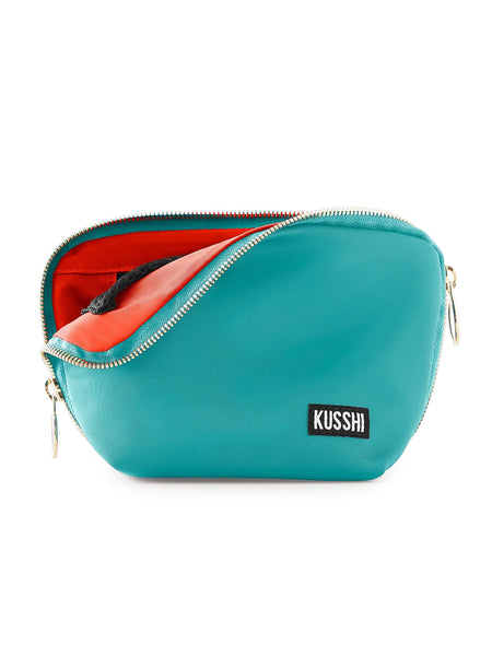 Everyday Makeup Bag Seafoam Green/Bright Orange by Kusshi