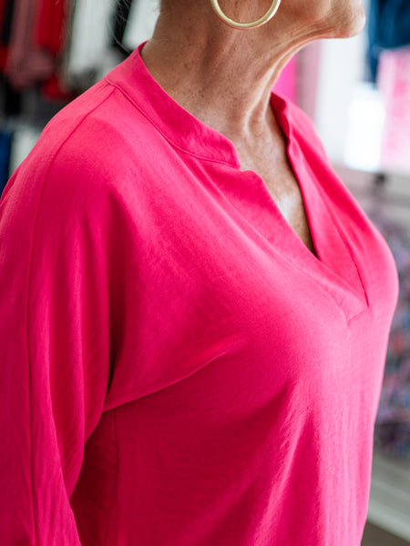 Roll Tab Cuffed Dolman Top Fuchsia by Multiples