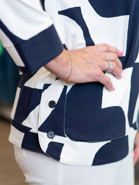 Polo Collar Printed Knit Top by A' La Carte