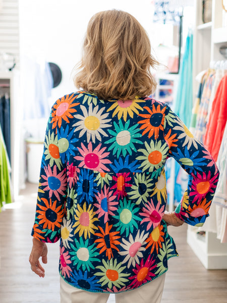 Happy Floral Print 3/4 Sleeve Top by Tru Luxe