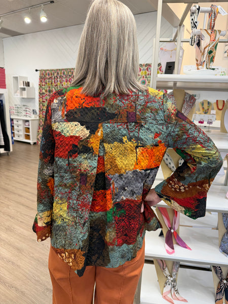 Textured Woven Abstract Print Wire Collar Top by Ali Miles