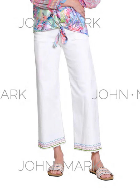 Embroidered Hem Wide-Leg Crop Pant by John Mark