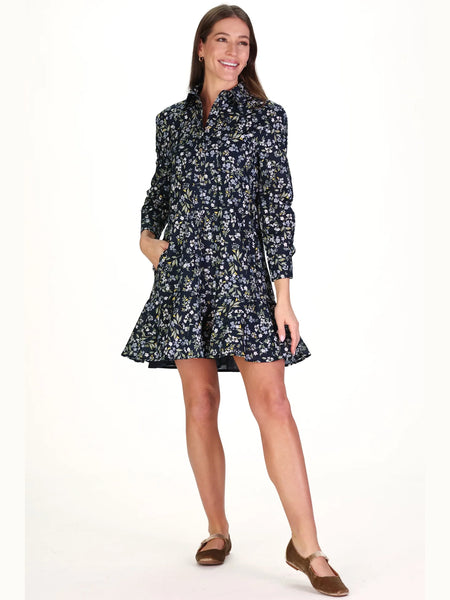 Iris Drop Waist Shirt Dress Navy by Duffield Lane