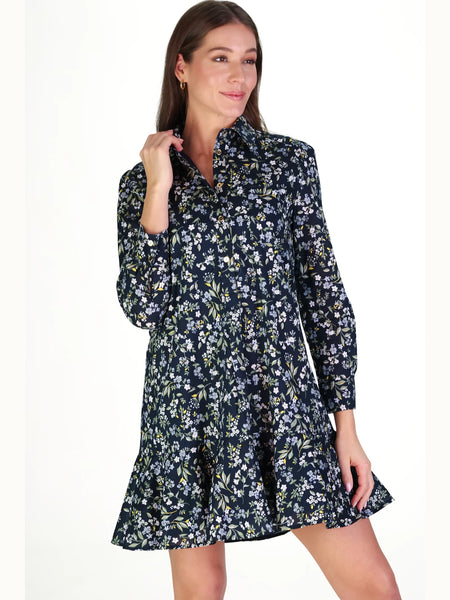 Iris Drop Waist Shirt Dress Navy by Duffield Lane