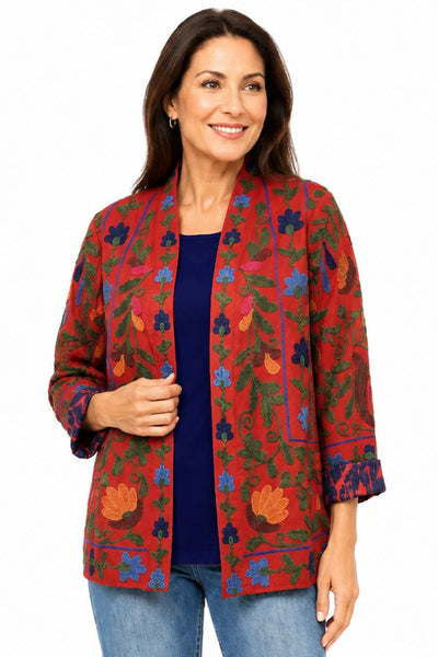 Embroidered Open Front Jacket by John Mark