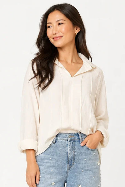 Collared Pintuck Blouse Winter White by John Mark
