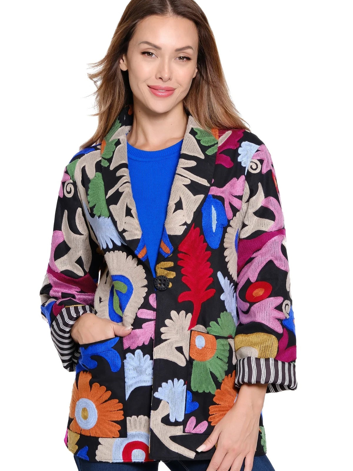 Embroidered Oversized Blazer w/ Pockets by John Mark