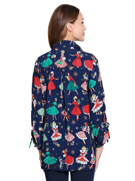 Novelty Print Button Front Top Navy by John Mark