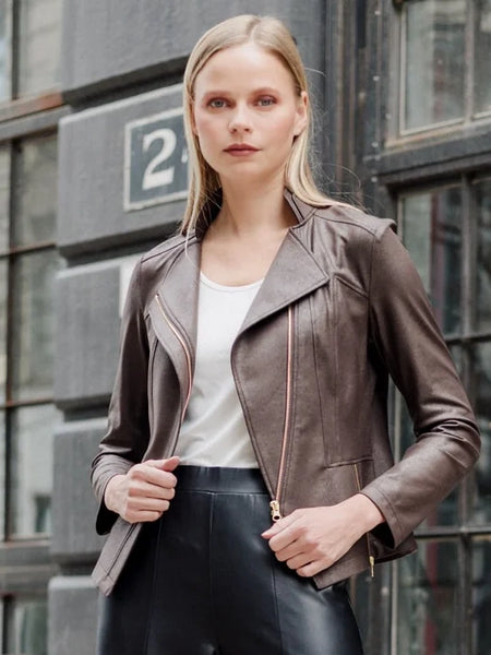 Liquid Leather Signature Jacket Brown by Clara Sun Woo