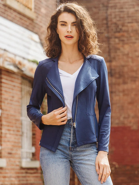 Liquid Leather Signature Jacket Navy by Clara Sun Woo