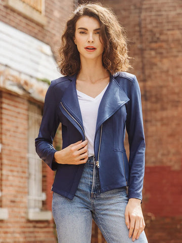 Liquid Leather Signature Jacket Navy by Clara Sun Woo