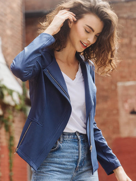 Liquid Leather Signature Jacket Navy by Clara Sun Woo
