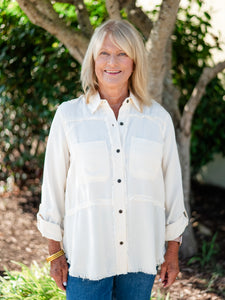 Button Front Fringe Shirt by Multiples