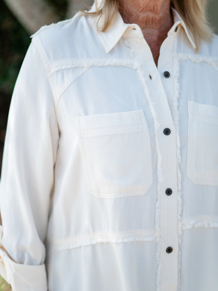 Button Front Fringe Shirt by Multiples