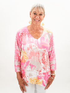 Pink Swirl Crinkle Top by Cubism