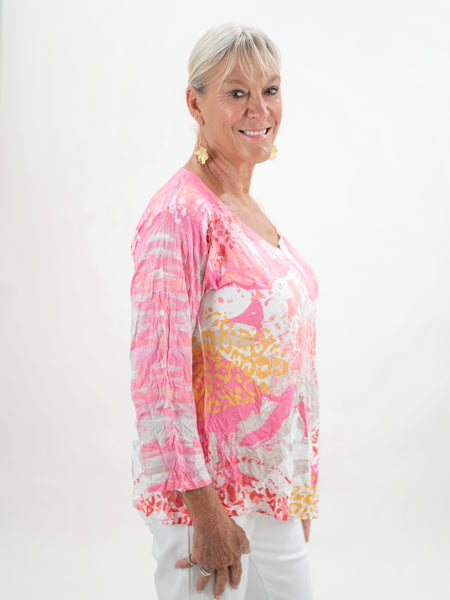 Pink Swirl Crinkle Top by Cubism