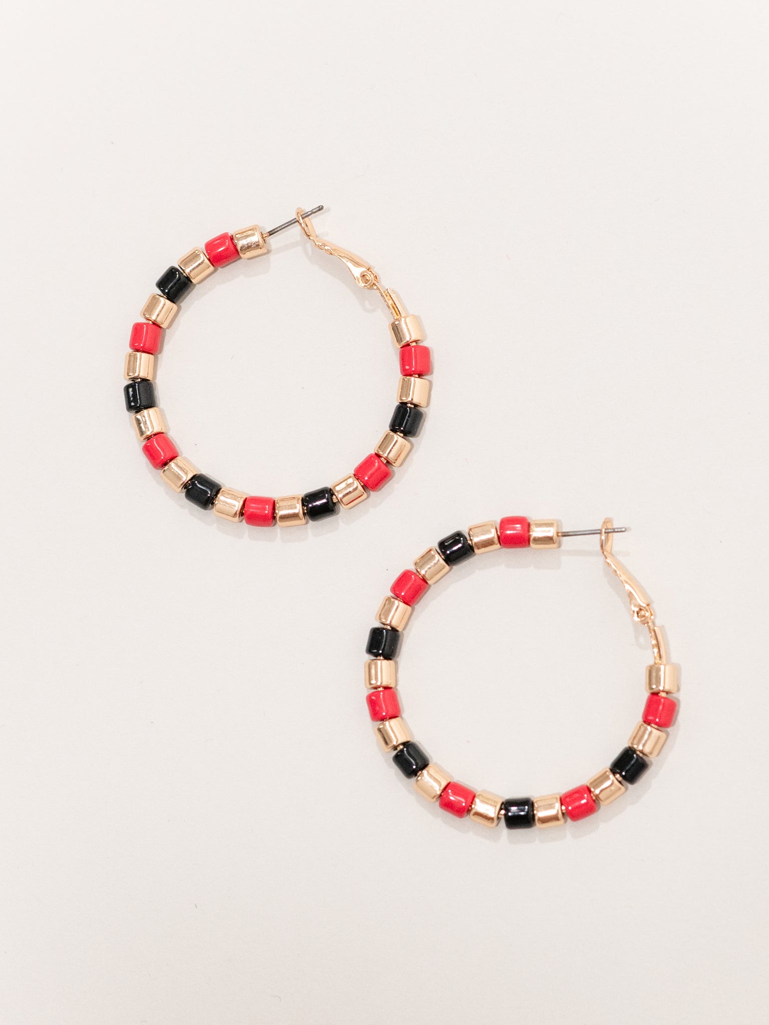 Red and Black Beaded Hoops by Coastal Couture