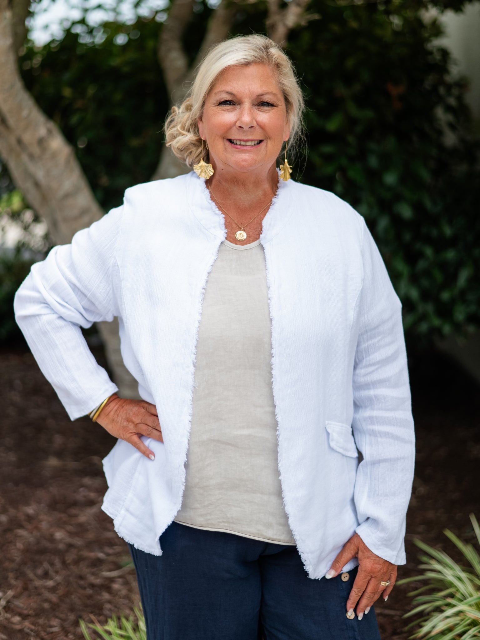 Linen Jacket with Faux Pockets by Linen Luv