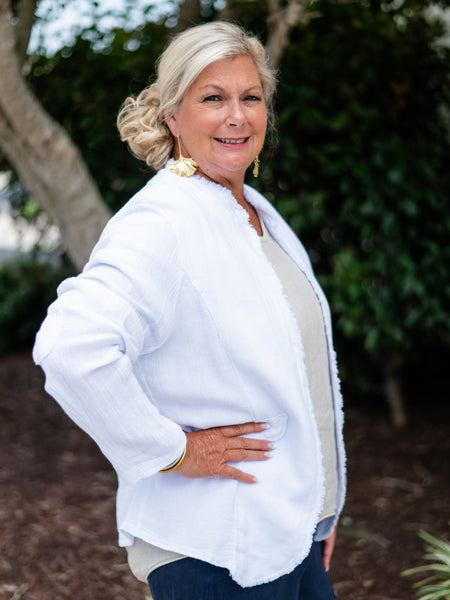 Linen Jacket with Faux Pockets by Linen Luv