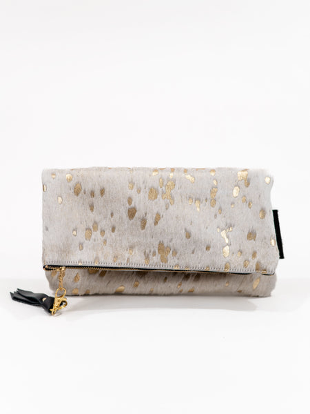 Hair on Leather Foldover Clutch by Designed for Joy