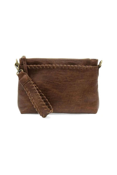 Oakleigh Whipstitch Top Zip Wristlet Saddle by Joy Susan