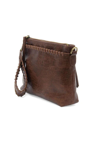 Oakleigh Whipstitch Top Zip Wristlet Saddle by Joy Susan
