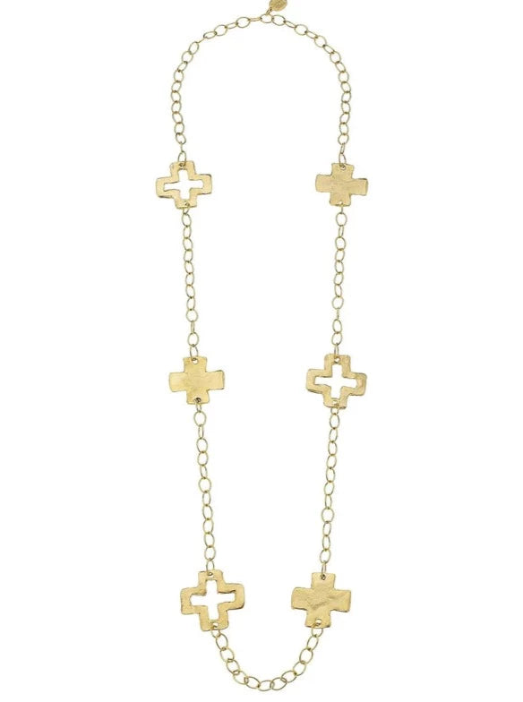 Long Cross Chain Necklace in Gold by Susan Shaw – Tassels