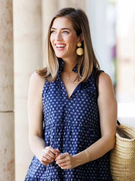 Lucile Dress Navy Sketched Dot by Duffield Lane