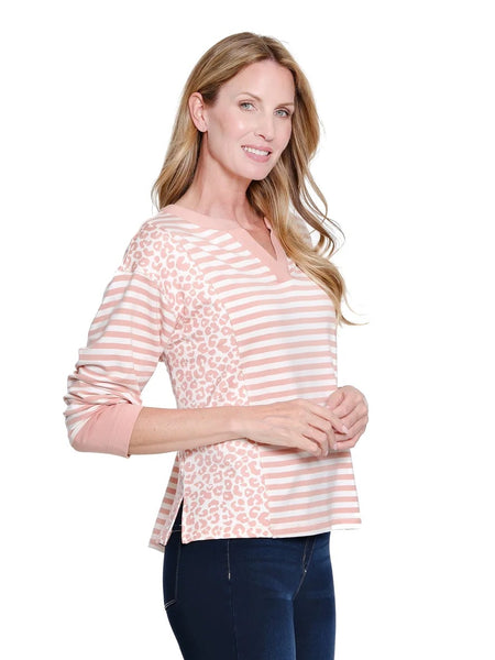 3/4 Sleeve Drop Shoulder Band Collar Top by Multiples