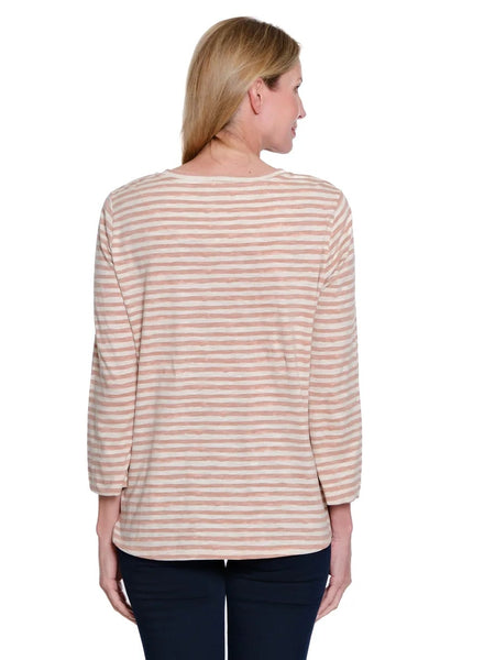 3/4 Sleeve Scoop Neck Top w/ Shaped Hem by Multiples