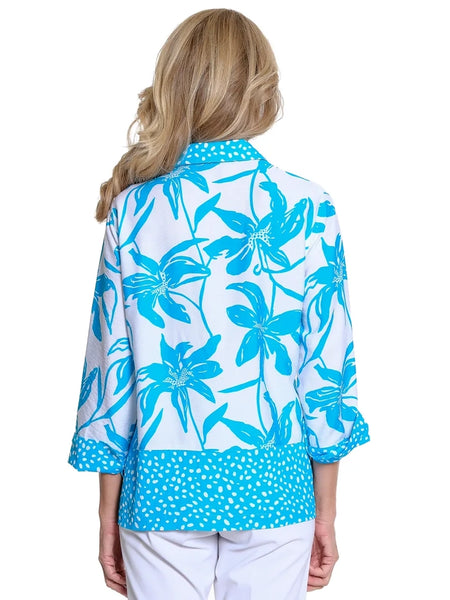 Mixed Print Cuffed Shirt Bright Turquoise by Multiples