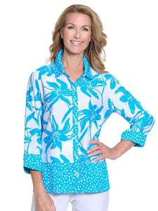 Mixed Print Cuffed Shirt Bright Turquoise by Multiples