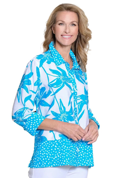 Mixed Print Cuffed Shirt Bright Turquoise by Multiples