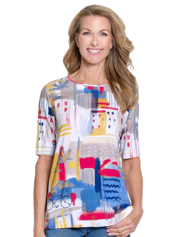 Print Scoop Neck Top by Multiples