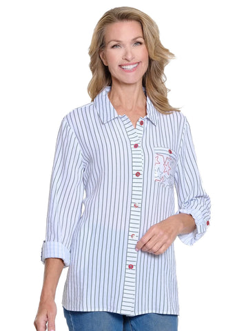 Printed Crinkle Woven Shirt Rich Navy by Multiples