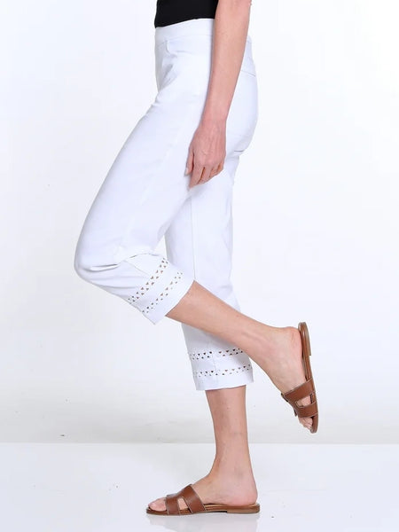 Denim Crop Pant w/ Detailed Hem White by Multiples