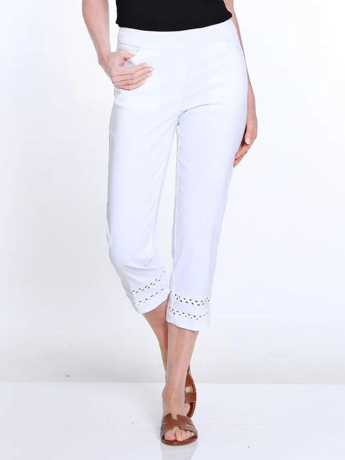 Denim Crop Pant w/ Detailed Hem White by Multiples