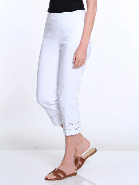 Denim Crop Pant w/ Detailed Hem White by Multiples