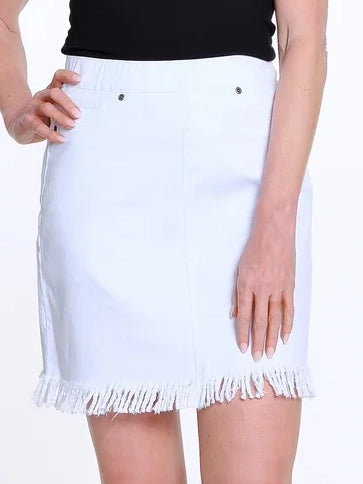 Fringe Hem Denim Skort White by Multiples