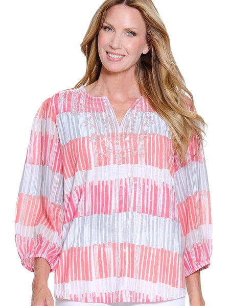 Embroidered Slub Knit Top by Multiples