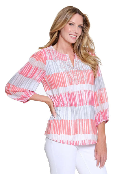 Embroidered Slub Knit Top by Multiples