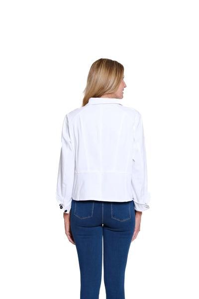 Stretch Denim Peplum Jacket White by Multiples