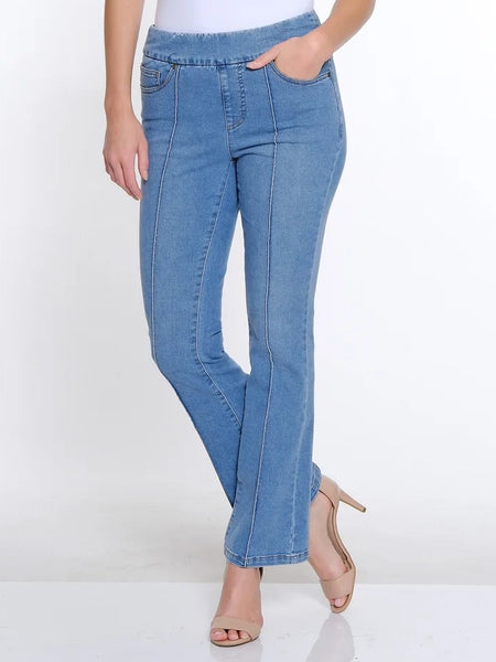 Pintuck Flare Leg Jean Med Indigo by Multiples