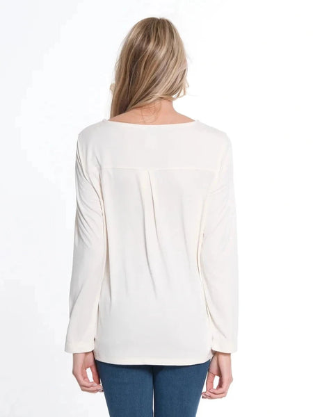 Long Sleeve Scoop Neck Top Winter White by Multiples